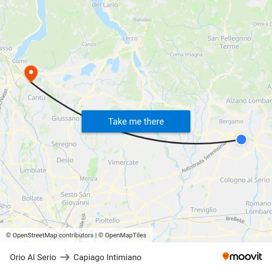 Orio Al Serio to Capiago Intimiano map