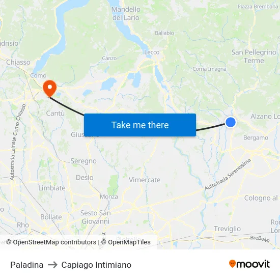Paladina to Capiago Intimiano map