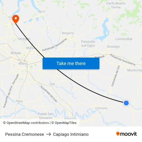 Pessina Cremonese to Capiago Intimiano map