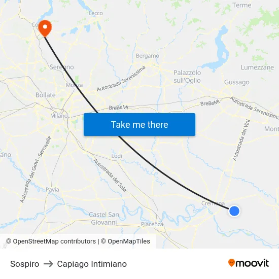 Sospiro to Capiago Intimiano map