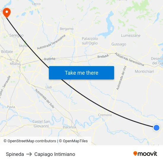 Spineda to Capiago Intimiano map