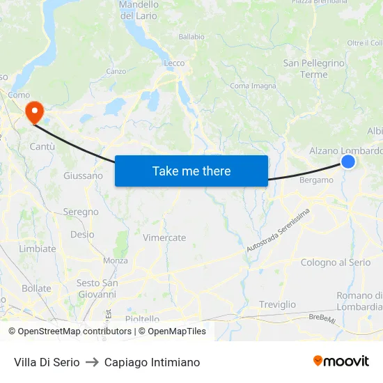 Villa di Serio to Capiago Intimiano map