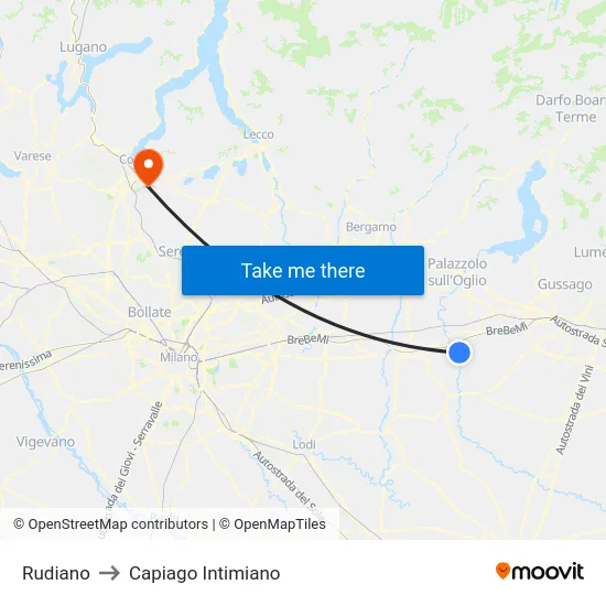 Rudiano to Capiago Intimiano map