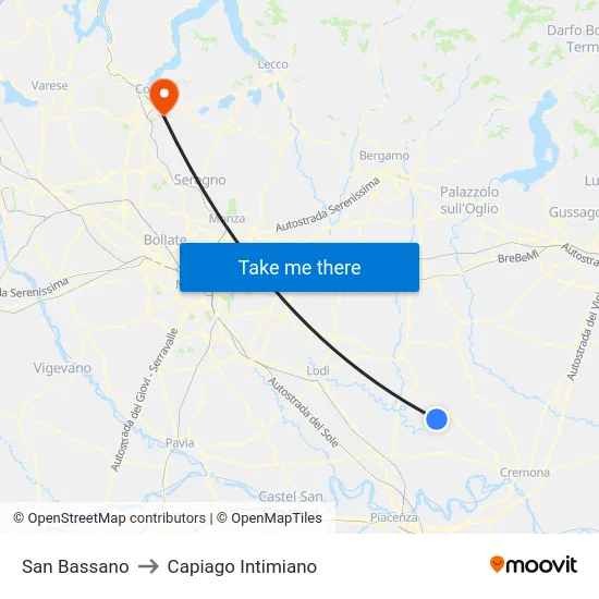 San Bassano to Capiago Intimiano map