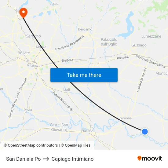 San Daniele Po to Capiago Intimiano map