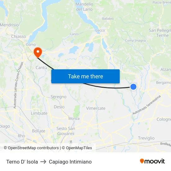 Terno D' Isola to Capiago Intimiano map