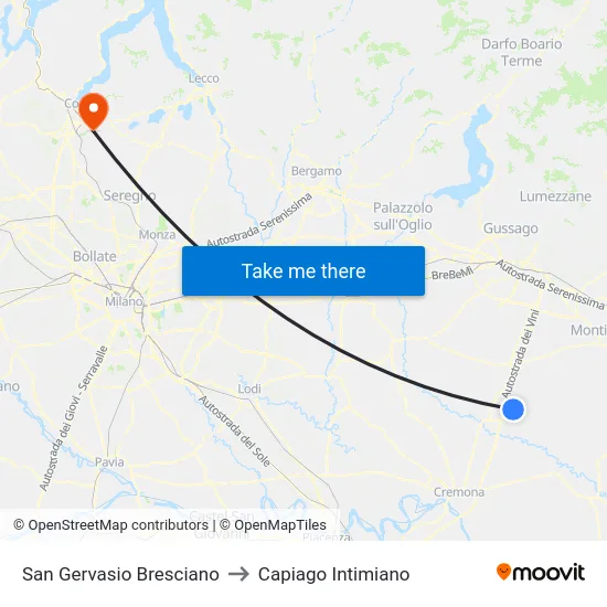 San Gervasio Bresciano to Capiago Intimiano map