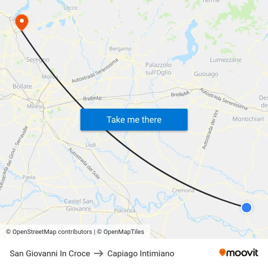 San Giovanni In Croce to Capiago Intimiano map