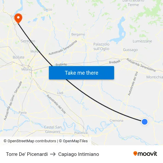 Torre De' Picenardi to Capiago Intimiano map