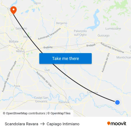 Scandolara Ravara to Capiago Intimiano map