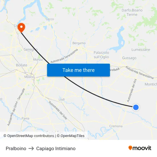 Pralboino to Capiago Intimiano map