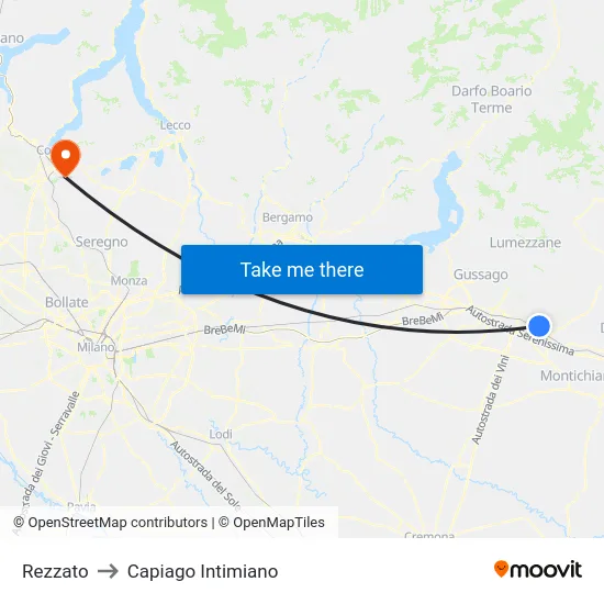 Rezzato to Capiago Intimiano map