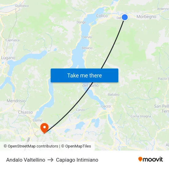 Andalo Valtellino to Capiago Intimiano map