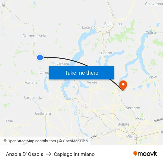 Anzola D' Ossola to Capiago Intimiano map