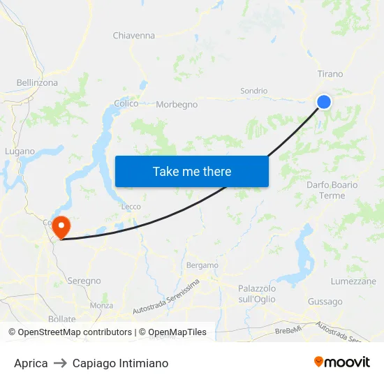Aprica to Capiago Intimiano map