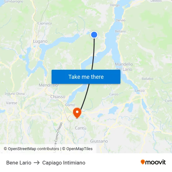 Bene Lario to Capiago Intimiano map