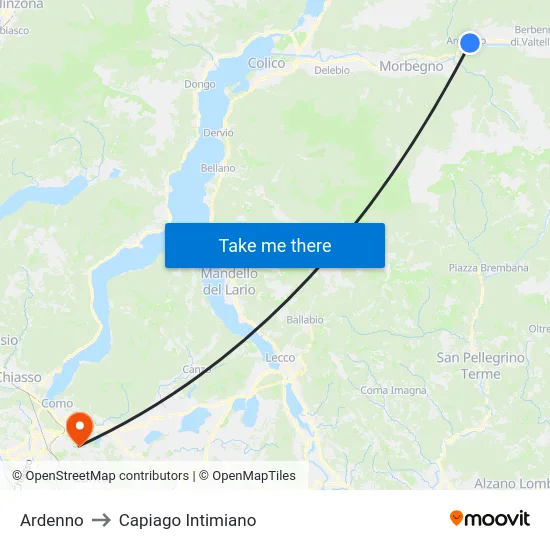 Ardenno to Capiago Intimiano map