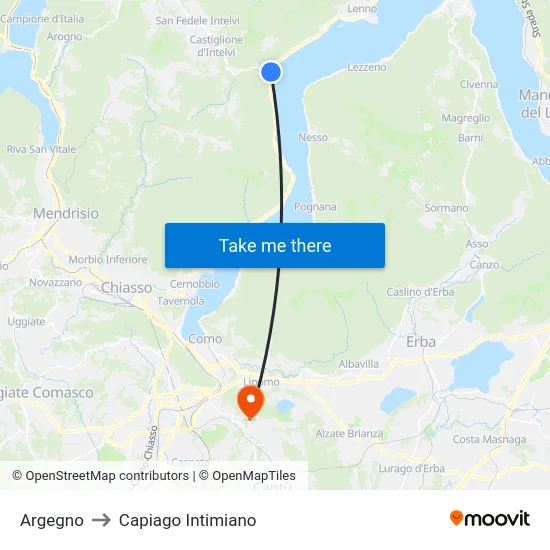 Argegno to Capiago Intimiano map