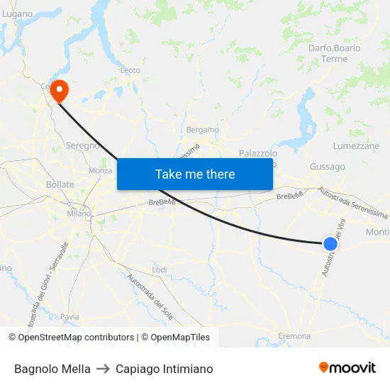 Bagnolo Mella to Capiago Intimiano map