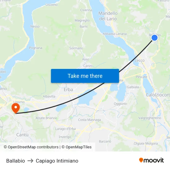 Ballabio to Capiago Intimiano map