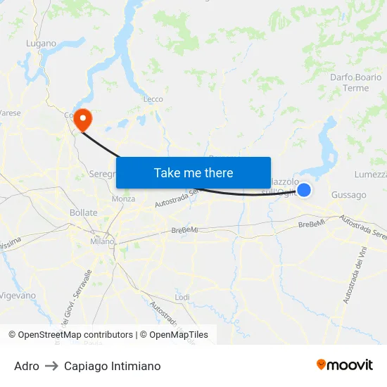 Adro to Capiago Intimiano map