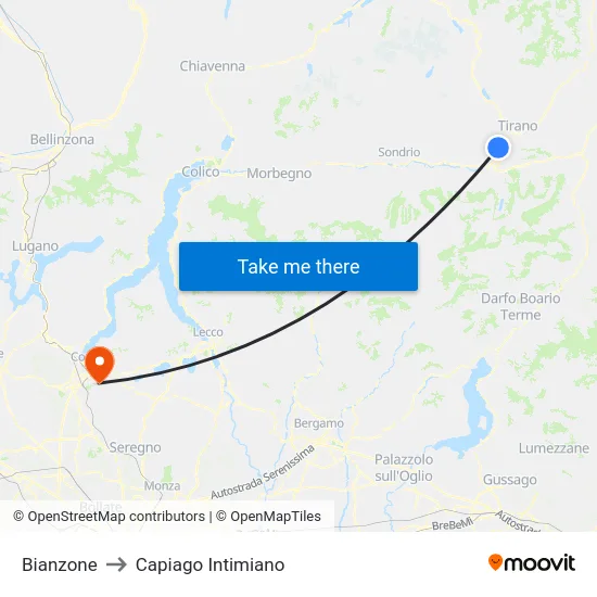 Bianzone to Capiago Intimiano map