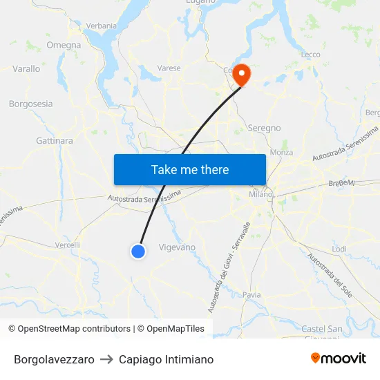 Borgolavezzaro to Capiago Intimiano map