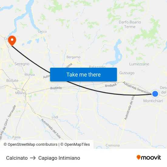 Calcinato to Capiago Intimiano map