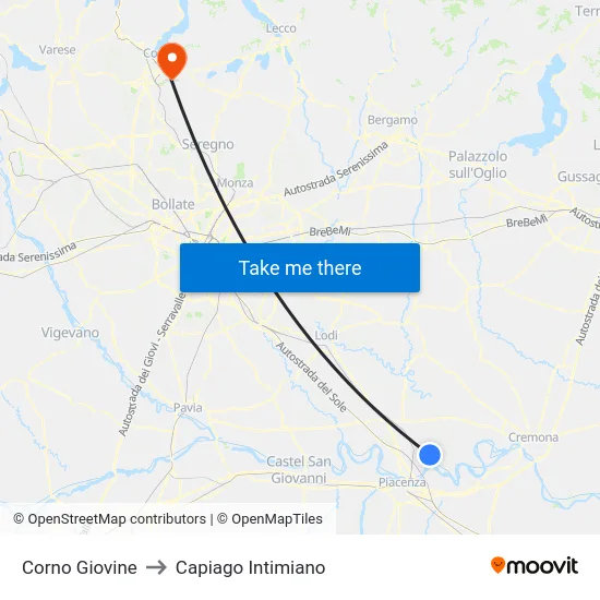 Corno Giovine to Capiago Intimiano map