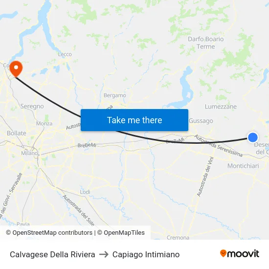 Calvagese Della Riviera to Capiago Intimiano map
