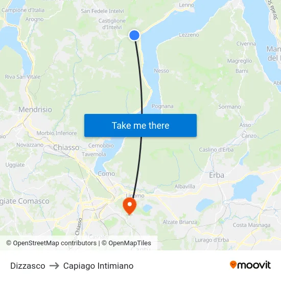 Dizzasco to Capiago Intimiano map