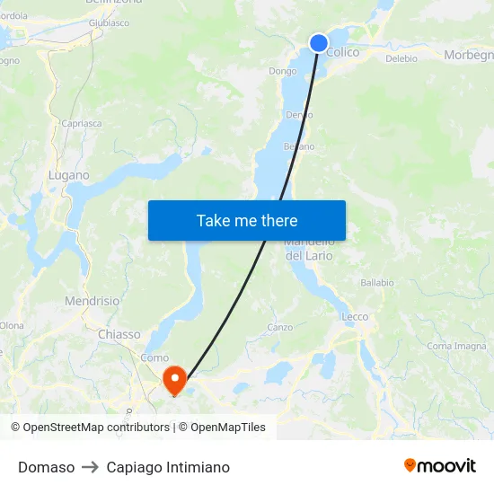 Domaso to Capiago Intimiano map