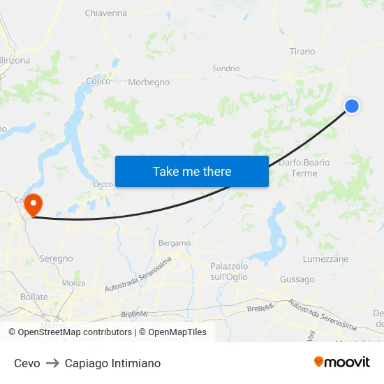 Cevo to Capiago Intimiano map