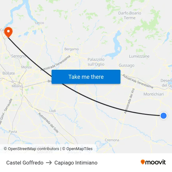 Castel Goffredo to Capiago Intimiano map