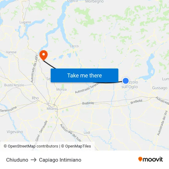 Chiuduno to Capiago Intimiano map