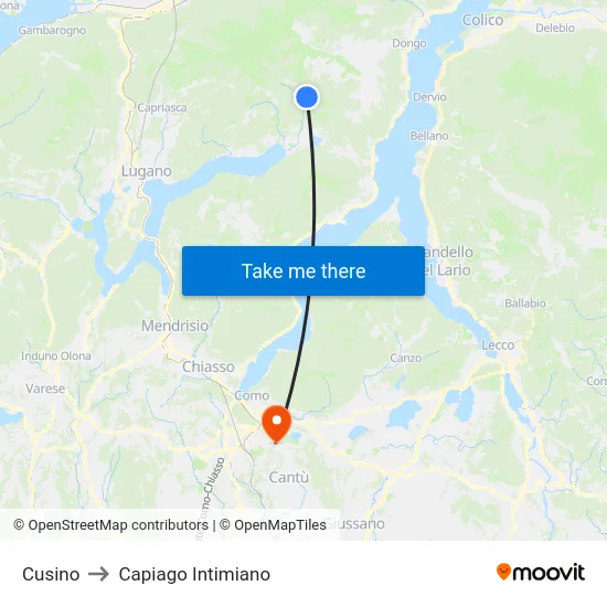 Cusino to Capiago Intimiano map