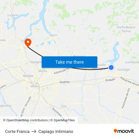 Corte Franca to Capiago Intimiano map