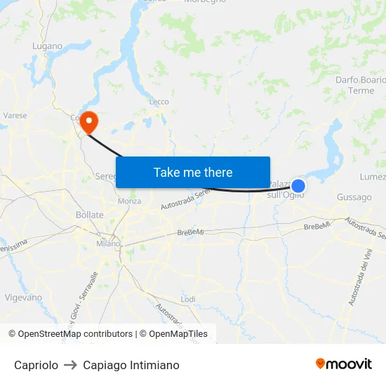 Capriolo to Capiago Intimiano map