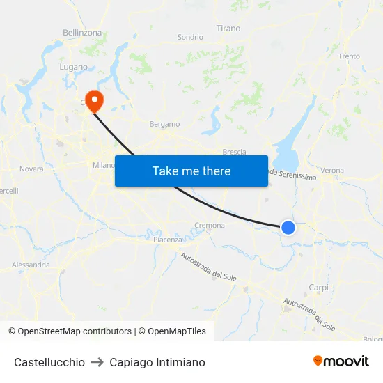 Castellucchio to Capiago Intimiano map