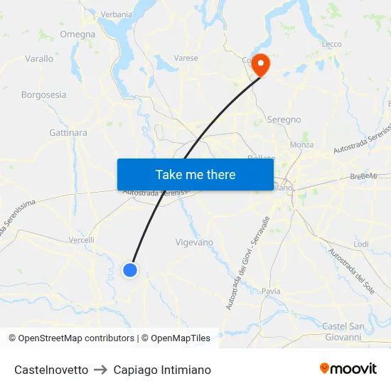Castelnovetto to Capiago Intimiano map
