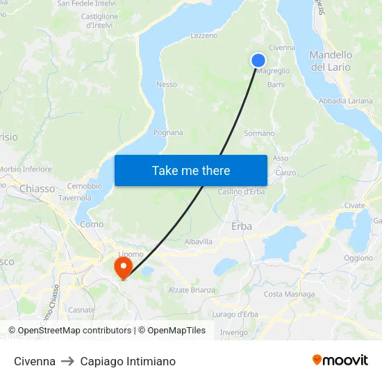 Civenna to Capiago Intimiano map