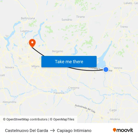 Castelnuovo Del Garda to Capiago Intimiano map