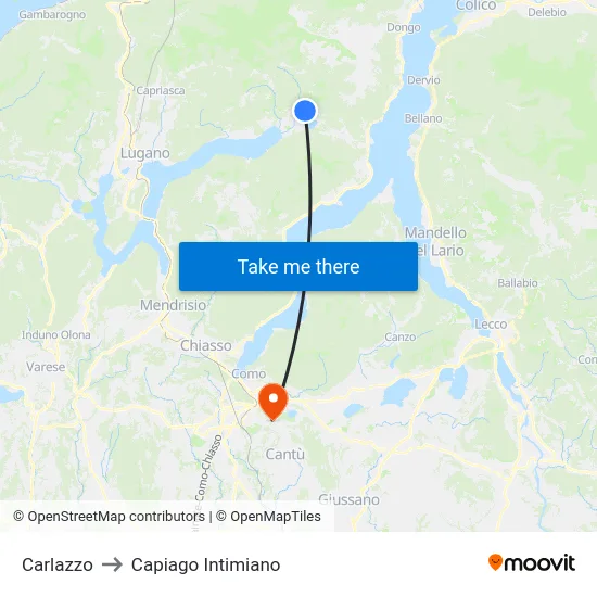 Carlazzo to Capiago Intimiano map