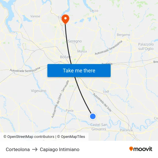 Corteolona to Capiago Intimiano map