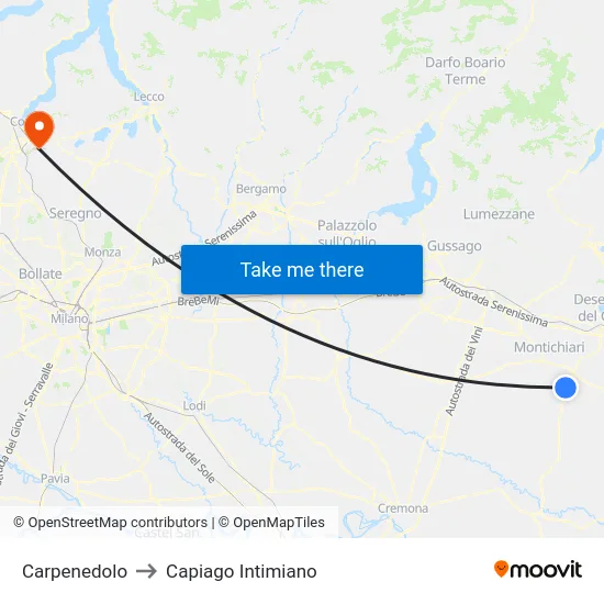 Carpenedolo to Capiago Intimiano map