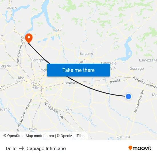 Dello to Capiago Intimiano map