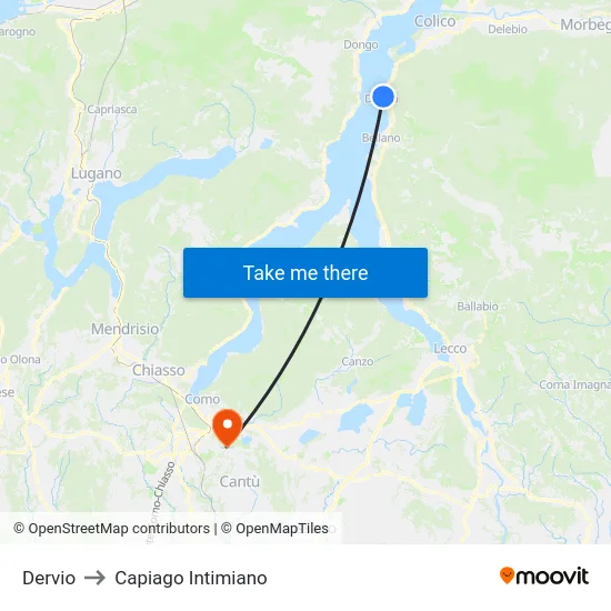 Dervio to Capiago Intimiano map