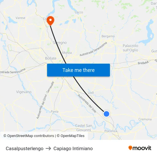 Casalpusterlengo to Capiago Intimiano map