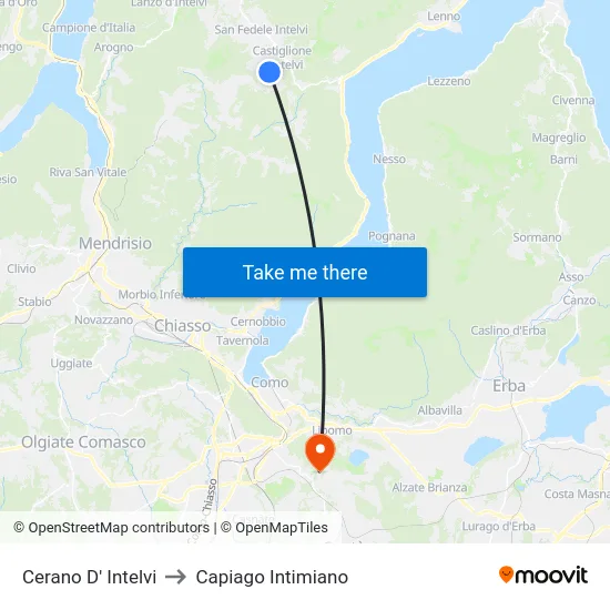 Cerano D' Intelvi to Capiago Intimiano map