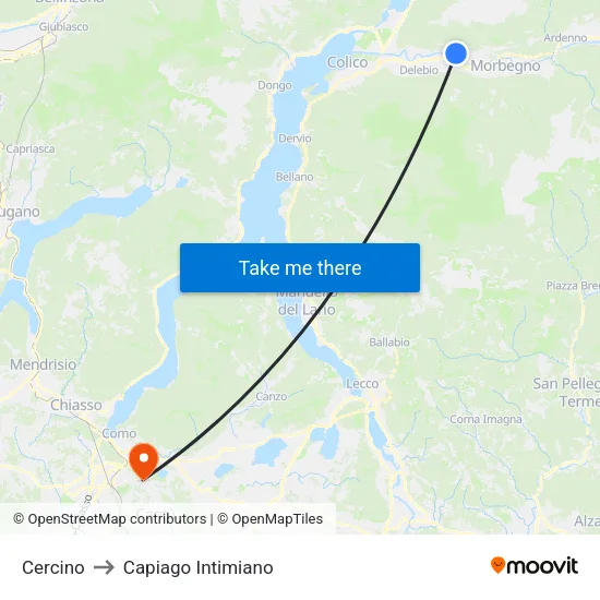 Cercino to Capiago Intimiano map